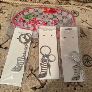The Blossom Apparel Silver and Multicolor Shoe Keychain Trio